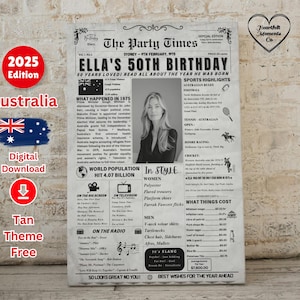 Back in 1975 Poster AUS , 50th Birthday Newspaper Poster , 50th Birthday gift for Women/Men , Back in 1975 Poster 50 Years Ago Born in 1975