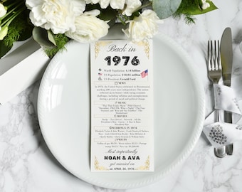 50th Anniversary Dinner Cards, Back in 1976 Table cards, 50th Party Decorations , US, UK, Canada, AU ( Digital Download )