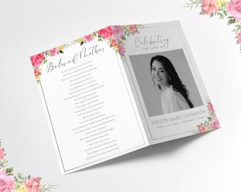 Printable Funeral Program Template , Editable Blush Floral Geometric Funeral Program ,Memorial program service , Obituary Program Canva