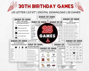 Printable 30th Birthday Party Games Bundle | Back in 1996 Games for Family