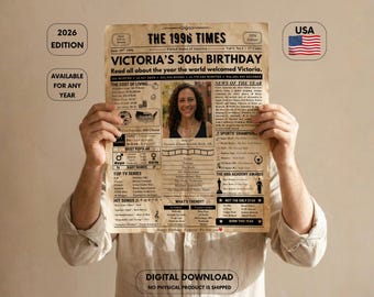 30th Birthday Newspaper Poster , Back In 1996 Birthday Poster , 30th Birthday Gift , Happy 30th birthday Party Decor