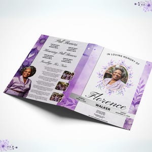 Purple Obituary Program Template , Purple Funeral Program , Editable Purple Obituary Template for Celebration of Life , Printable funeral