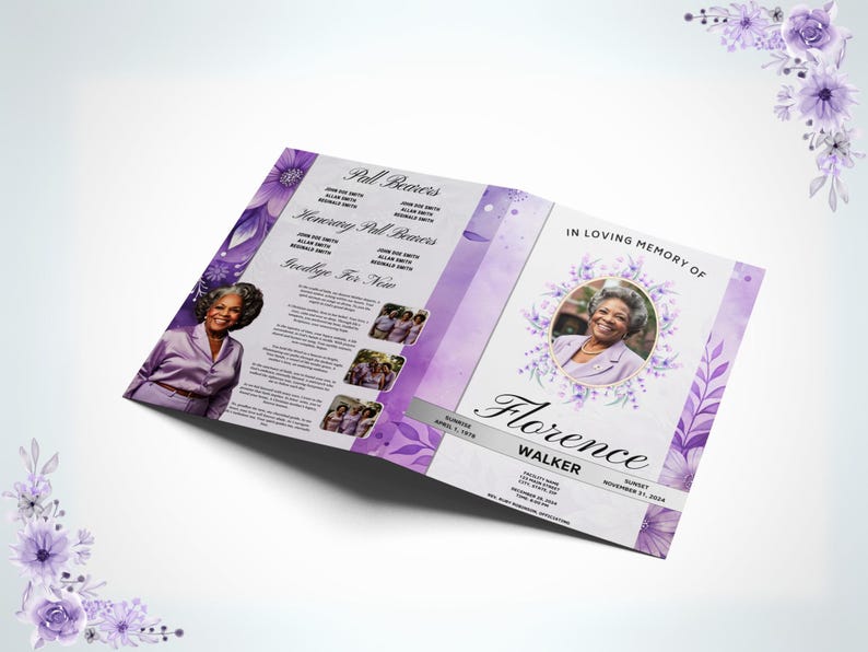 Purple Obituary Program Template