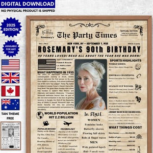 90th Birthday Newspaper Poster –90th Birthday Gifts | 1935 Birthday Gift for Grandma/Grandpa |90th Birthday Decorations,90 year old birthday