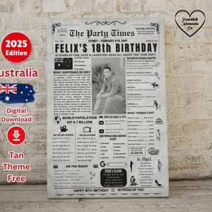Pôster de 2007 da Austrália, presente de aniversário de 18 anos para meninas ou meninos, nascidos em 2007, pôster de jornal de aniversário de 18 anos, fatos de 2007, 18 anos atrás em 2007