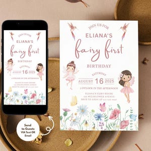 Fairy First Birthday Invitation Girl, Fairy 1st Birthday Invite, Enchanted Garden Fairy Invitation, Fairy invitation , fairy garden party 03