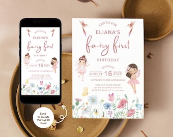 Fairy First Birthday Invitation Girl, Fairy 1st Birthday Invite, Enchanted Garden Fairy Invitation, Fairy invitation , fairy garden party 03