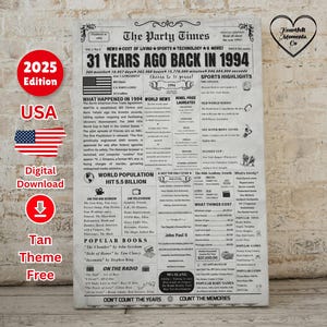 31st Birthday Newspaper Sign - Back in 1994 Birthday Poster , 31st Birthday Gift for Women / Men , 31st birthday card , 31st birthday party