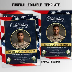 8 Pages Veteran Memorial Funeral Program , Military memorial obituary template , Military Veteran Funeral Card Program , Printable funeral