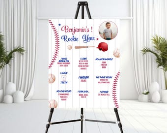 Rookie of the Year First Birthday Milestone Sign , Printable 1st Birthday Milestone Board, Baseball 1st Birthday Poster,Rookie Year Decor 07