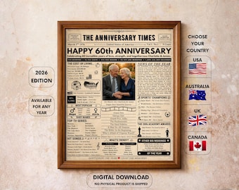 60th Anniversary Newspaper Poster , 60th Anniversary Gift for Parents, Back in 1966 Gift Newspaper Poster