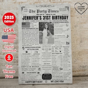 31st Birthday Newspaper Poster -Back in 1994 Birthday Poster , 31st Birthday Gift for Women / Men , 31st birthday card , 31st birthday party