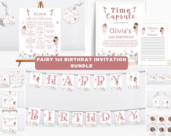 Pacote de primeiro aniversário de fada, Pacote de aniversário de fada, Convite de primeiro aniversário de fada, Decorações de primeiro aniversário de fada, 1º aniversário de fada 03