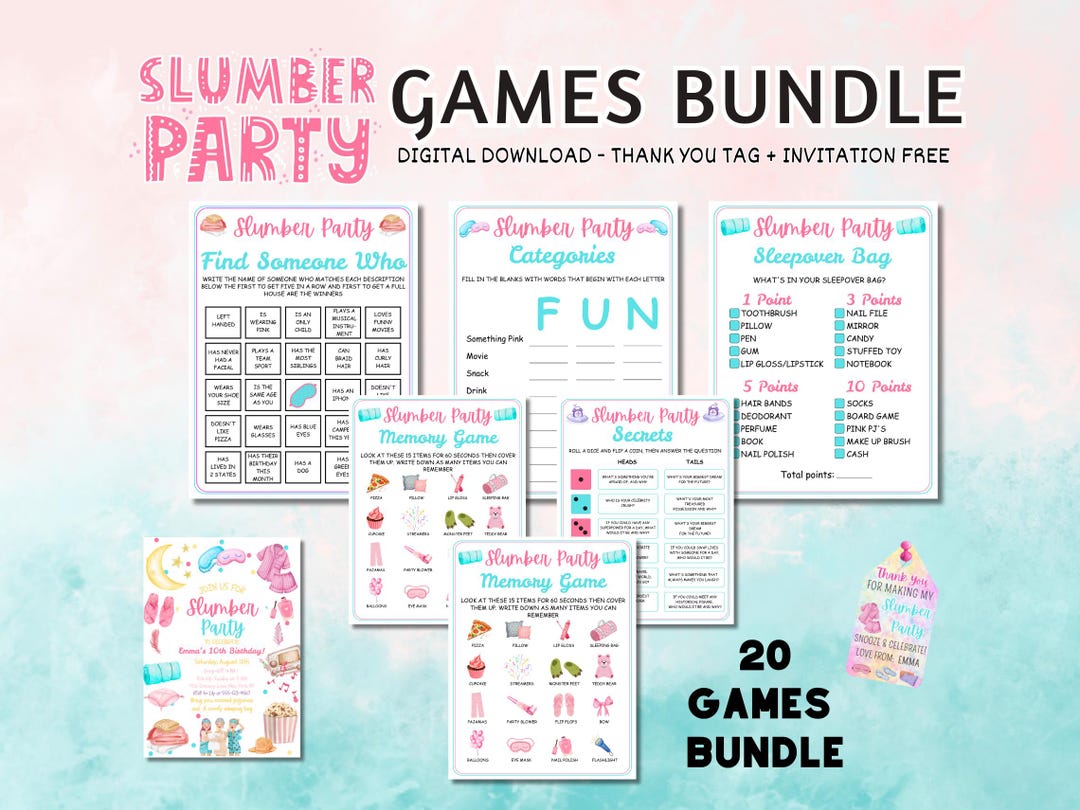 Slumber Games Slumber Party Games Bundle, Slumber Party Games for Girls, Sleepover ...