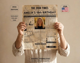 18th Birthday Newspaper Poster - Back in 2008 Birthday Poster , 18th Birthday Gift , daughter 18th Birthday