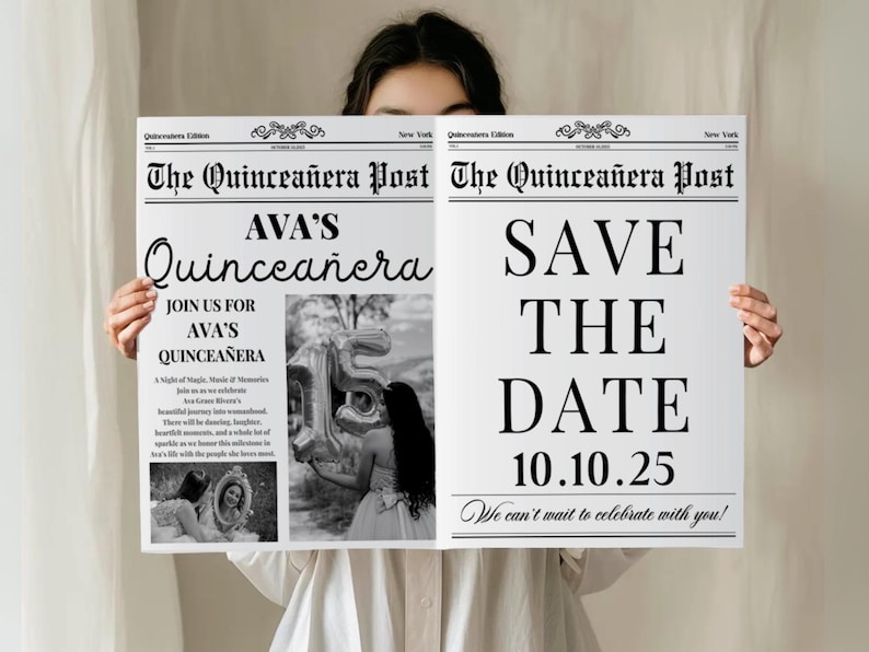 Quinceañera Save the Date Newspaper Template |