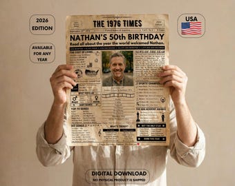 50th Birthday Newspaper Poster Back in 1976 Birthday Poster , 50th Birthday Gift , 50th Birthday Decorations