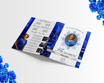 Royal Blue Funeral Program Template , Printable Funeral Program , Editable Announcement Template ,Obituary program ,Order Of Service Program