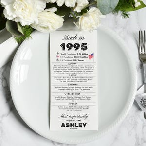 30th birthday Dinner Cards , 30th Birthday Party Decorations , 30th Birthday Favors , 30th place cards Back in 1995 , 30th Birthday Decor