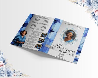 Navy Blue Nachruf Programm Vorlage, Blau Beerdigung Programm, Bearbeitbare Navy Blue Obituary Vorlage zur Feier des Lebens, Printable Beerdigung