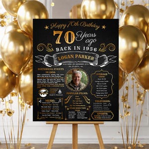 70th Birthday Chalkboard Poster, Back in 1956 Fun Facts , 70th Birthday Gift  (Digital Download)
