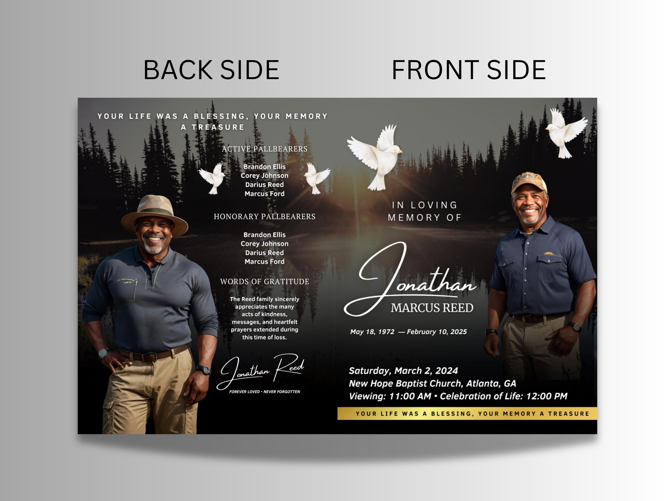 Fish Funeral Program Design 8 Pages Male Funeral Program Template , Fishing Memorial , Obituary ...