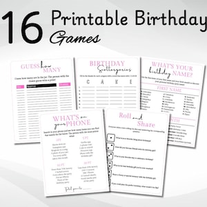 Juegos de cumpleaños imprimibles para ella, juegos de fiesta de cumpleaños para adultos, pelea familiar de cumpleaños, quién sabe, la cumpleañera mejor, juegos para ella