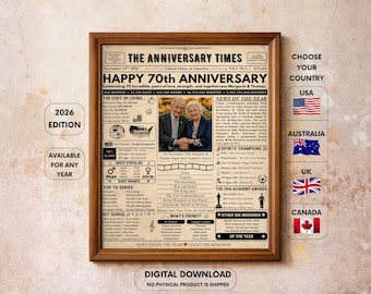 70th Anniversary Newspaper Poster , Anniversary Gift for Grand Parents, Back in 1956 Anniversary Gift
