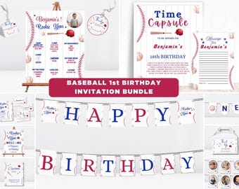 Rookie of the Year First Birthday Invitation Bundle, Baseball 1st Birthday, Rookie of the Year Invite, 1st Birthday Bundle Invitation