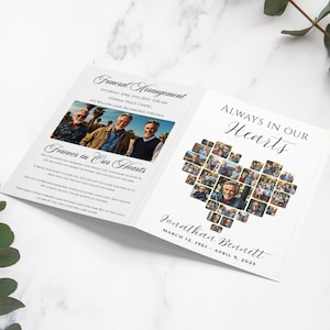 Funeral Heart Collage Program Template , Obituary program & Printable Funeral Program , Heart Funeral Collage , memorial programs