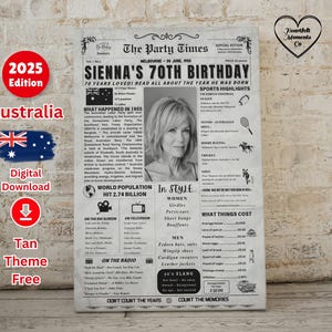 Cartaz de 1955 AUSTRÁLIA, Cartaz de jornal de 70º aniversário, Presente de 70º aniversário para mulheres / homens, Cartaz de aniversário de 1955, 70 anos atrás, nascido em 1955