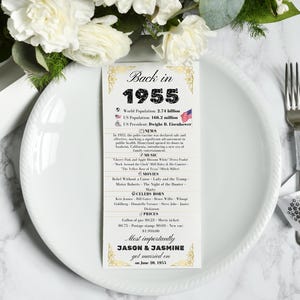 70th Wedding Anniversary Dinner Cards, 1955 Table cards,  70th Table Cards, 70th Party Decorations, 70th Party Favors , 1955 The Year