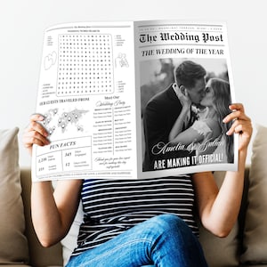 Printable Wedding Newspaper Program Canva Template, Editable Folded Newspaper for Newlyweds , Personalized Wed Newspaper for Wedding Program