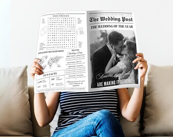 Printable Wedding Newspaper Program Canva Template, Editable Folded Newspaper for Newlyweds , Personalized Wed Newspaper for Wedding Program