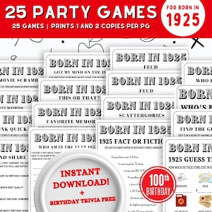 Born in 1925 Games ,100th Birthday Party Games Bundle ,Back in 1925 Trivia Fun Facts | 100th Birthday Games | 100th Birthday Family Games