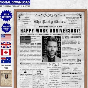 Work Anniversary Gift | ANY YEAR | Newspaper Poster| 10 year work gift | 25 year work gift | Gift for employees | Gift for coworkers