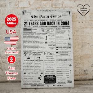 21st Birthday Newspaper Sign - Back in 2004 Birthday Poster , 21st Birthday Gift for Men /Women | Born in 2004 | 21 Years Ago Born in 2004