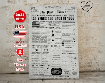 40th Birthday Newspaper Sign , Back in 1985 Birthday Poster , 40th Birthday Gift for Him/ Her, 40th Birthday Decorations, 40th birthday men