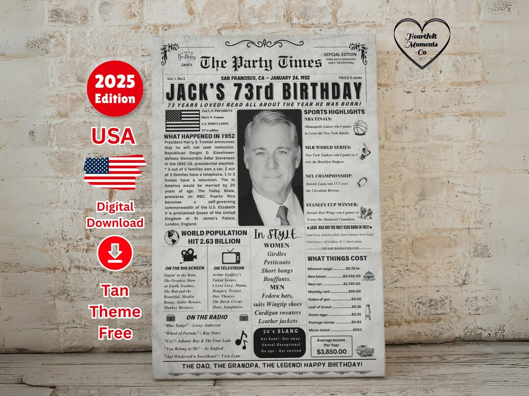 73rd Birthday T-Shirt For Men - 'Vintage 1952 Top Notch Perfection' Gift Idea