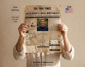 Affiche de journal de 40e anniversaire, affiche d'anniversaire de retour en 1986, cadeau de 40e anniversaire, décorations de 40e anniversaire
