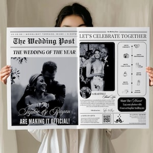Canva Large Newspaper Wedding Program Template , Wedding Newspaper Template, Printable Wedding Invitation, Editable Wedding Day Newspaper