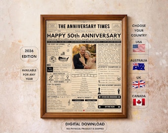 50th Anniversary Gift for Parents, Back in 1976 Newspaper Poster, 50th Wedding Anniversary Gift, Golden Anniversary Gift for GrandParents