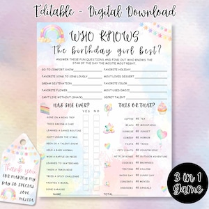Who Knows The Birthday Girl Best Game , Printable Teen Birthday Games , How Well Do You Know ,  Birthday Party Games , Birthday Girl Quiz