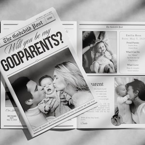 Godparents Proposal Newspaper | Godparents Gifts Idea | Godmother & Godfather Keepsake | Unique Godparents Newspaper Announcement Canva