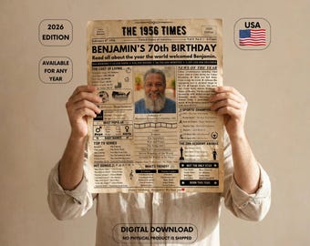 Zeitungsposter zum 70er Geburtstag - Zurück im Jahr 1956 Geburtstagsposter, Geschenkideen zum 70er Geburtstag, Partydekoration zum 70er