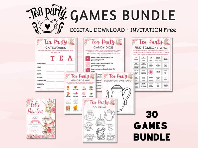 Printable Tea Party Games Bundle , Bridal Tea Party Activities , Garden ...