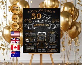 Letrero de pizarra para el 50.º cumpleaños, póster de cumpleaños de 1976, regalo para el 50.º aniversario o el 50.º cumpleaños