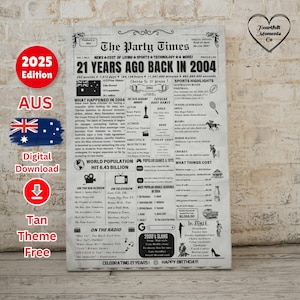 2004 Sign AUS, 21 Birthday Gift for Her/ Him, 21st Birthday Decor, 2004 Newspaper Sign, 21st Birthday Gift, 21 Years Ago Back in 2004 Poster