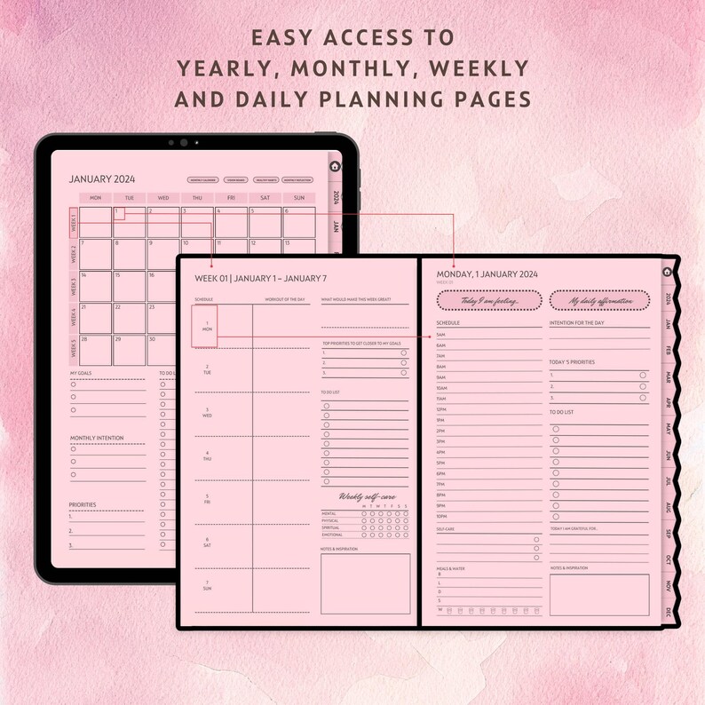 2024 Digital Planner PDF for Goodnotes With Hyper Links, Digital
