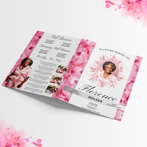 Pink Funeral Program Template , Printable Funeral Program , Editable Announcement Template ,Obituary program , Order Of Service Program